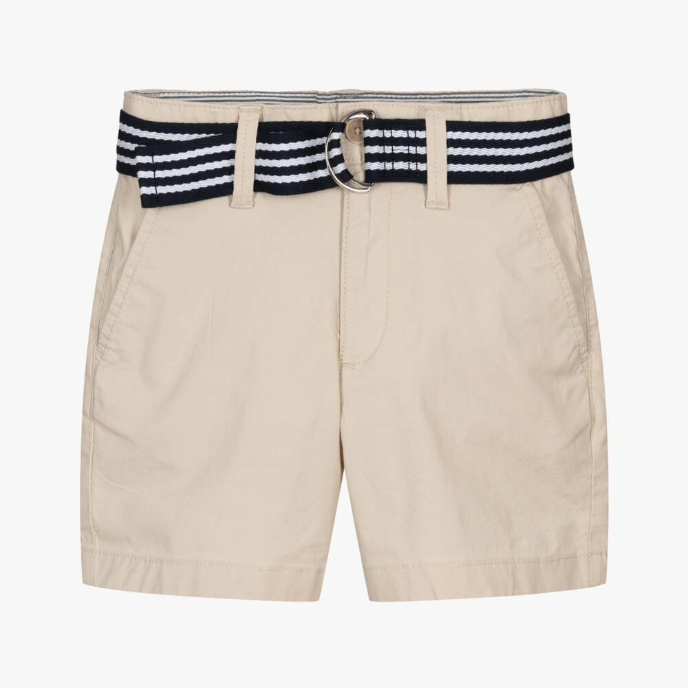 Tommy Hilfiger-Boys Beige Belted Chino Shorts | Childrensalon