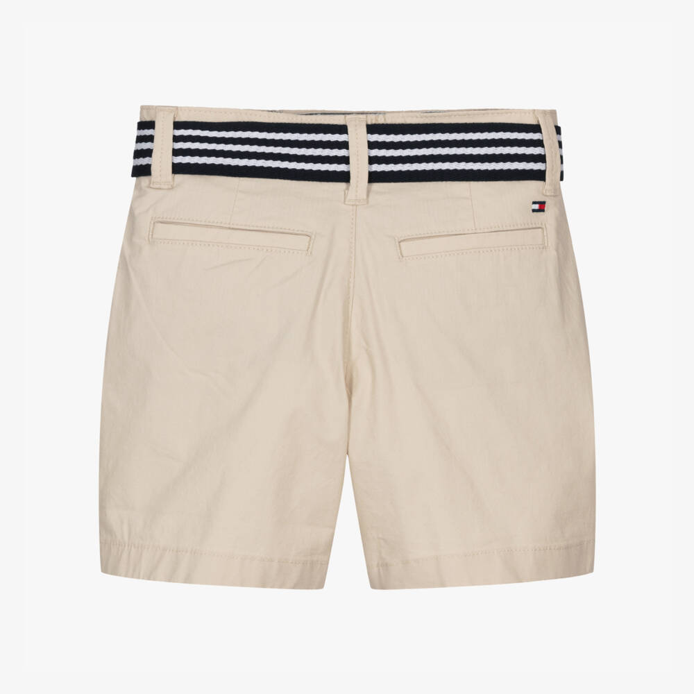 Tommy Hilfiger-Boys Beige Belted Chino Shorts | Childrensalon