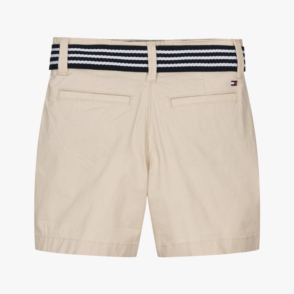 Tommy Hilfiger-Boys Beige Belted Chino Shorts | Childrensalon