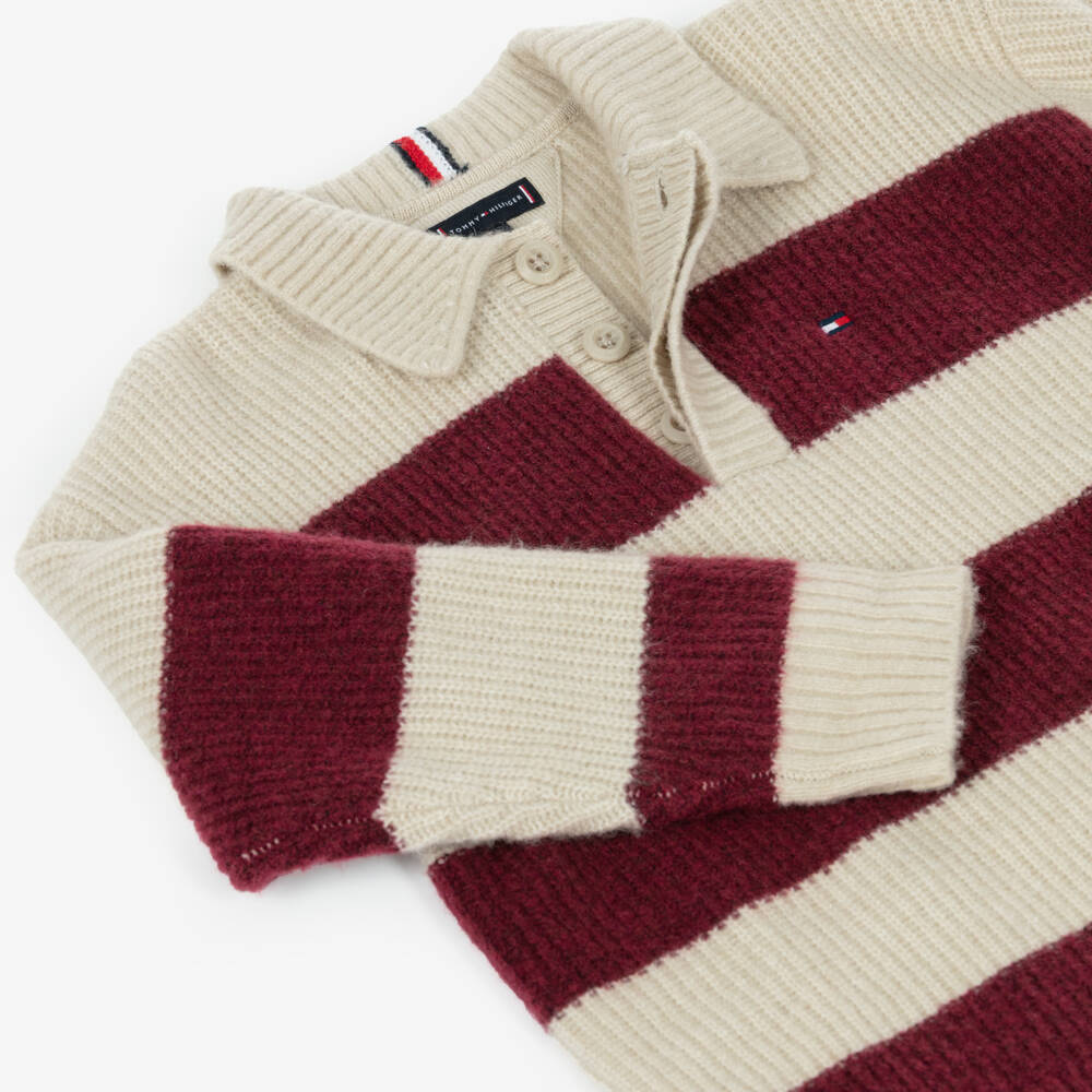 Tommy Hilfiger-Свитер бежево-бордовый в полоску в стиле регби для мальчиков | Childrensalon