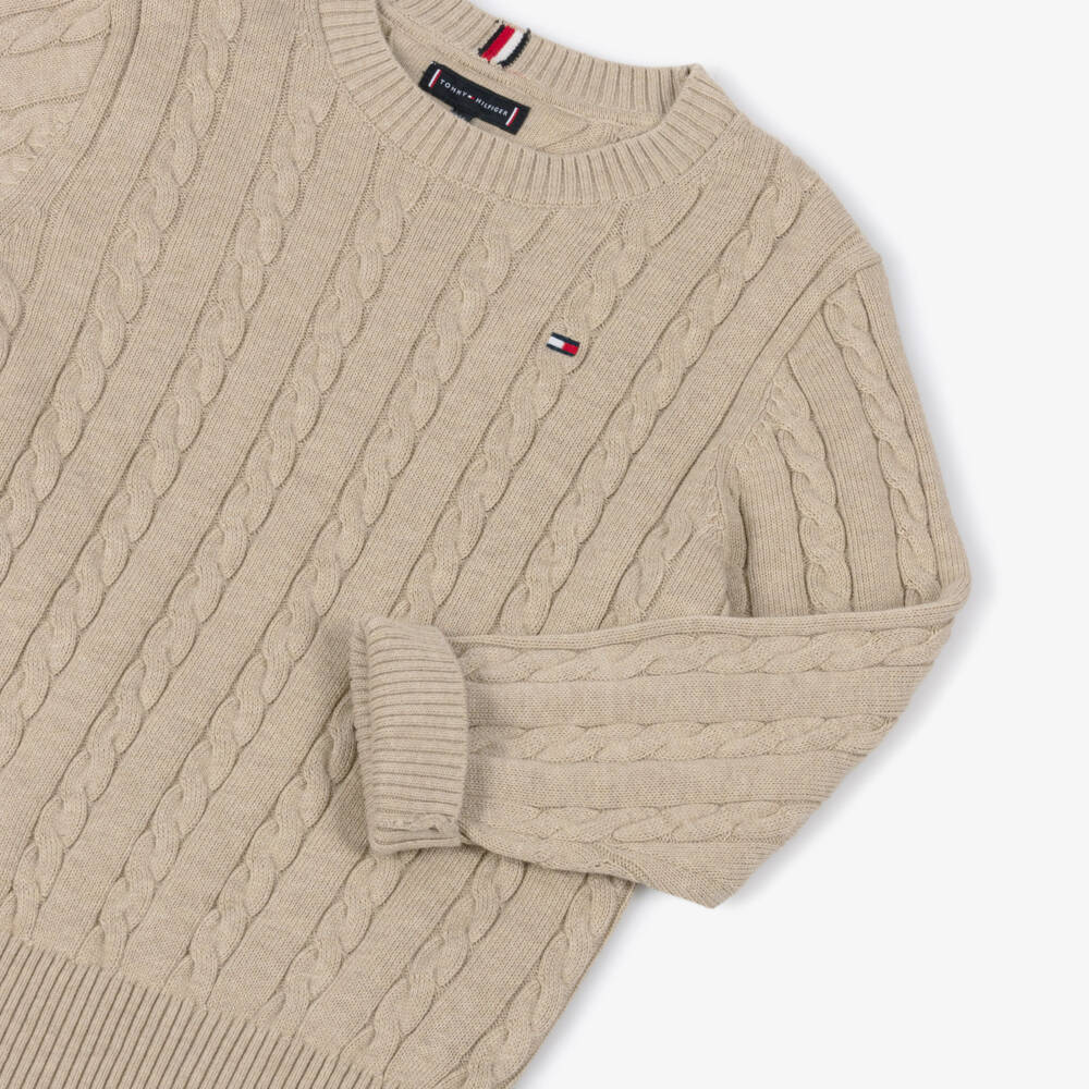 Tommy Hilfiger-Свитер бежевый хлопковый с узором косичкой для мальчиков | Childrensalon