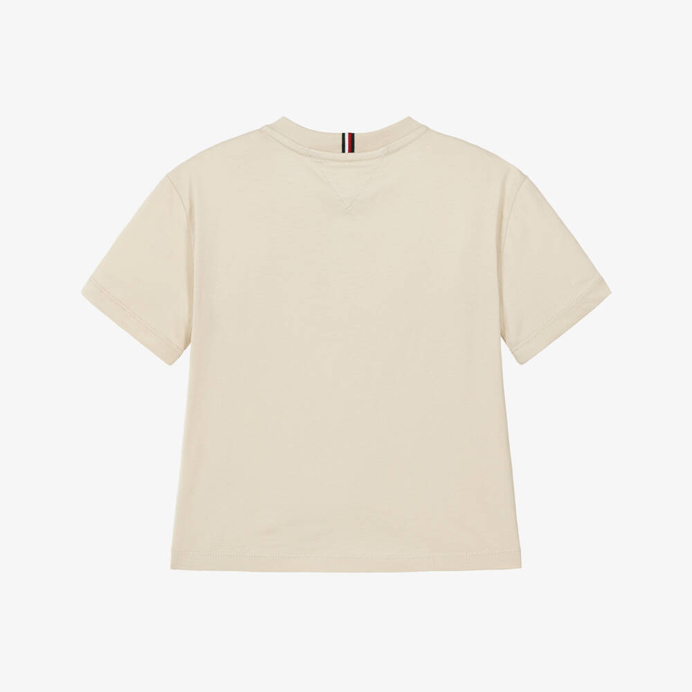 Tommy Hilfiger-Boys Beige Cotton Heritage Flag T-Shirt | Childrensalon