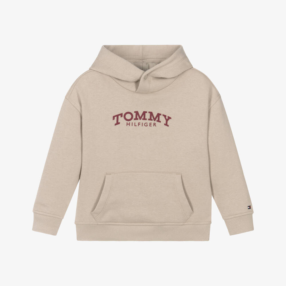 Tommy Hilfiger-Boys Beige Cotton Hoodie with Arched Logo | Childrensalon