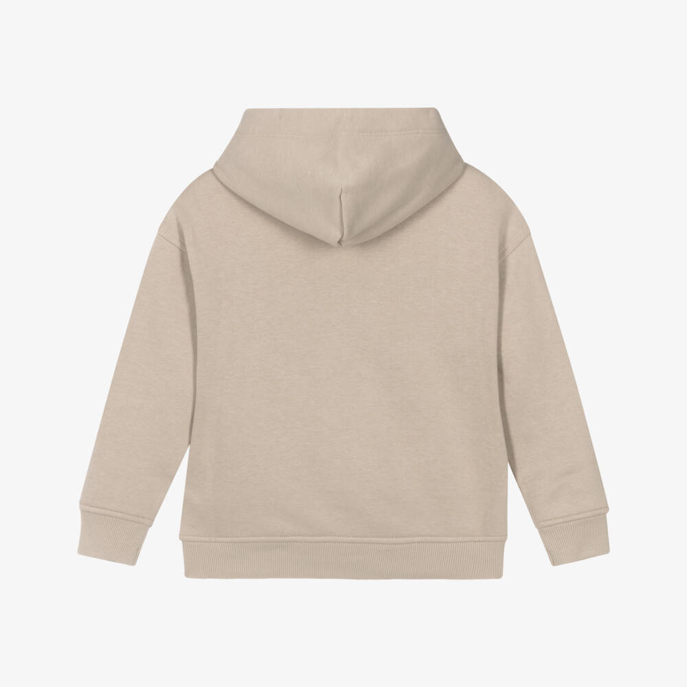 Tommy Hilfiger-Boys Beige Cotton Hoodie with Arched Logo | Childrensalon