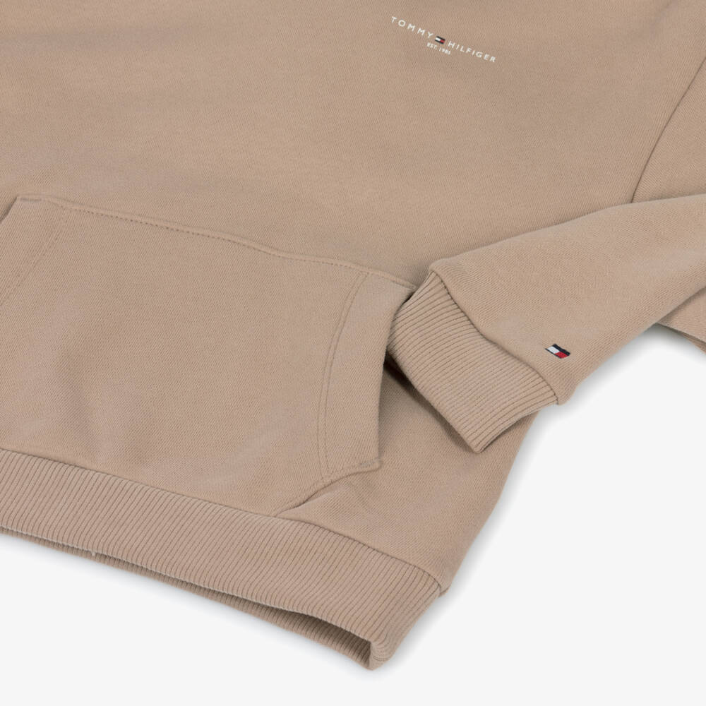 Tommy Hilfiger-Boys Beige Cotton Hoodie with Pouch Pocket | Childrensalon