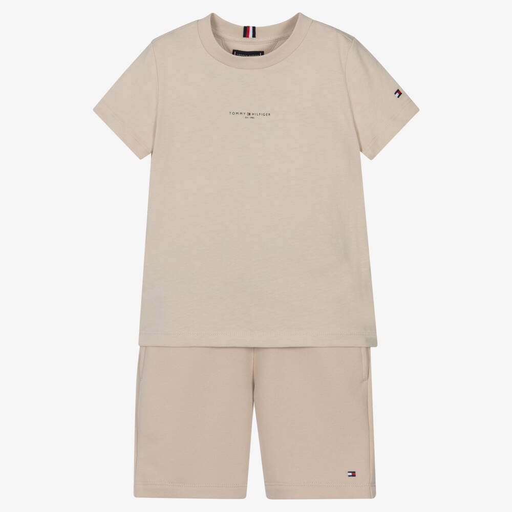 Tommy Hilfiger-Boys Beige Cotton Jersey Shorts Set | Childrensalon