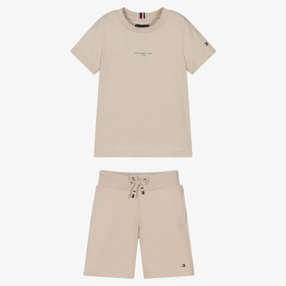 Tommy Hilfiger-Boys Beige Cotton Jersey Shorts Set | Childrensalon