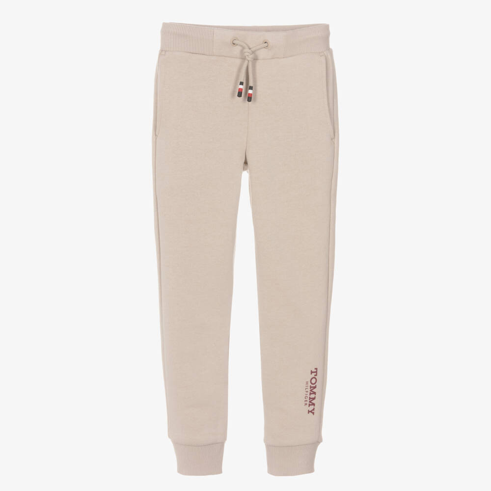 Tommy Hilfiger-Boys Beige Cotton Joggers with Logo Detailing | Childrensalon