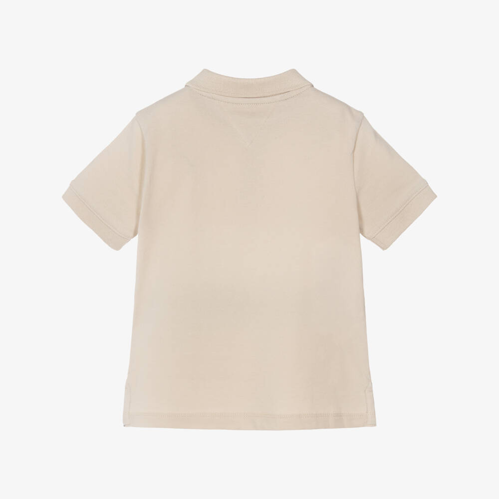 Tommy Hilfiger-Boys Beige Cotton Piqué Colour Block Polo Shirt | Childrensalon
