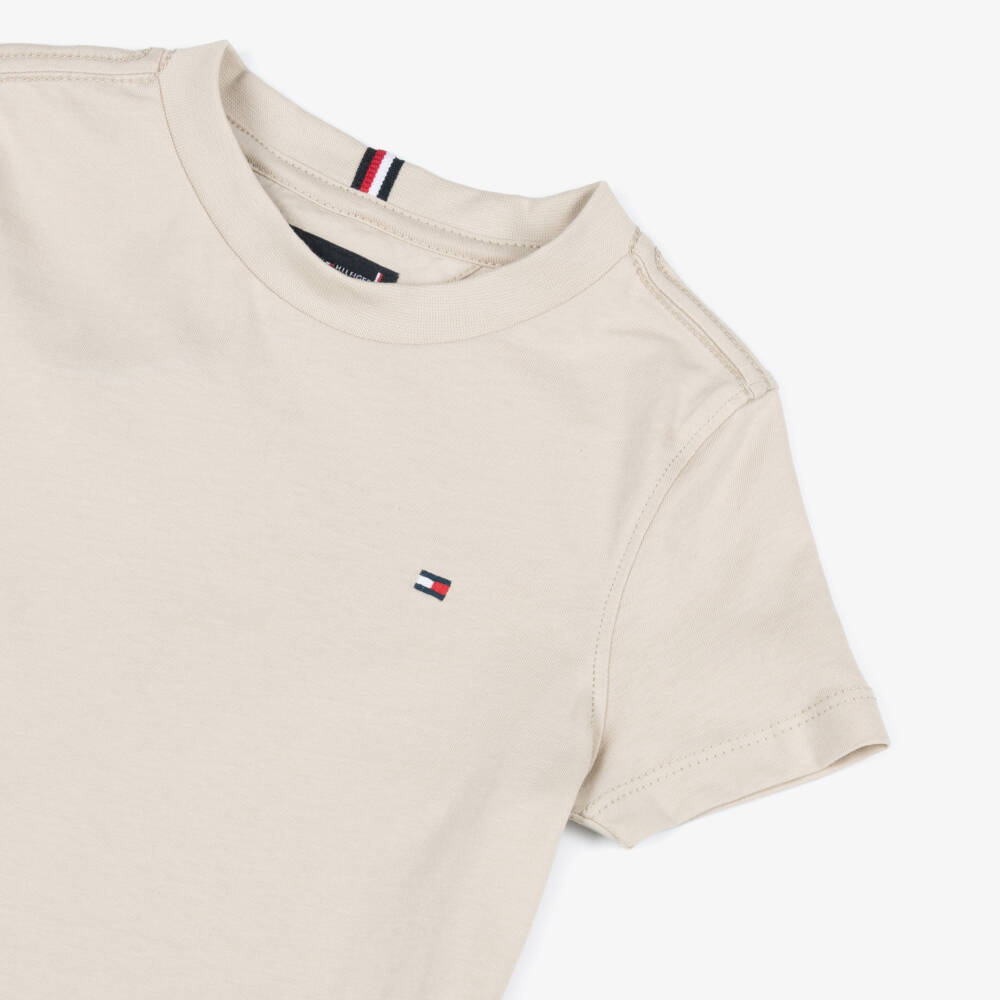 Tommy Hilfiger-Boys Beige Cotton Short-Sleeve T-Shirt | Childrensalon