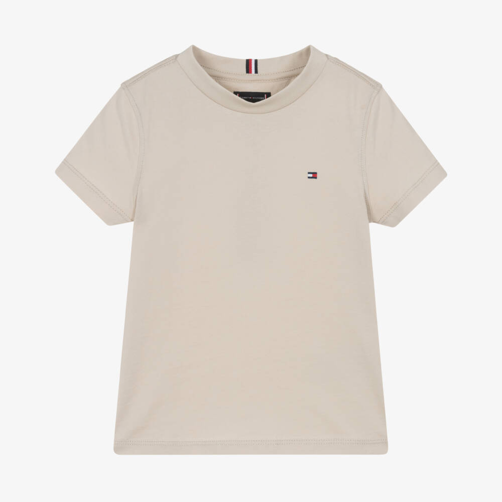 Tommy Hilfiger-Boys Beige Cotton Short-Sleeve T-Shirt | Childrensalon