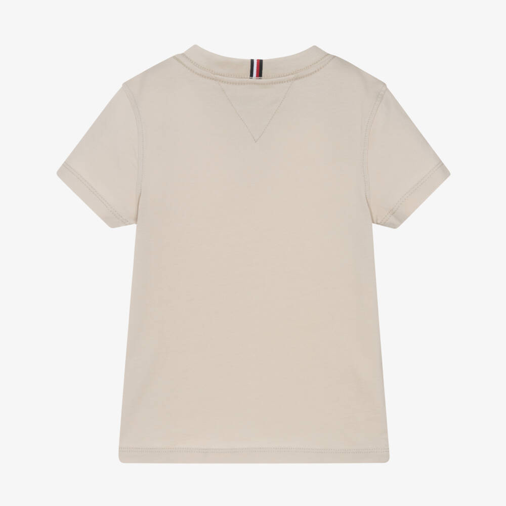 Tommy Hilfiger-Boys Beige Cotton Short-Sleeve T-Shirt | Childrensalon