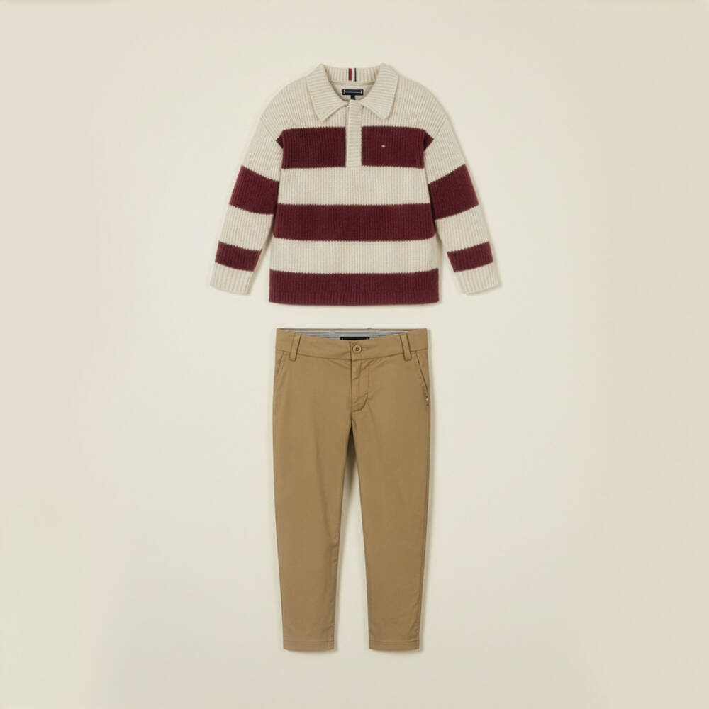 Tommy Hilfiger-Boys Beige Cotton Slim Fit Chino Trousers | Childrensalon