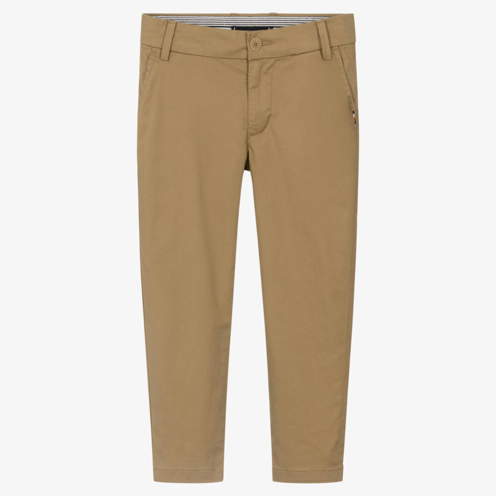 Tommy Hilfiger-Boys Beige Cotton Slim Fit Chino Trousers | Childrensalon