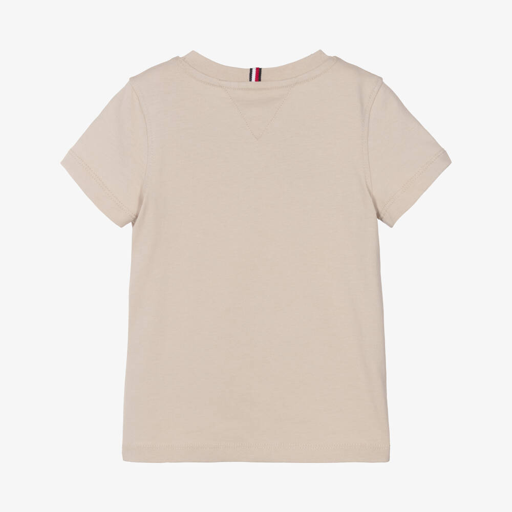 Tommy Hilfiger-Boys Beige Cotton T-Shirt with Monotype Logo Print | Childrensalon