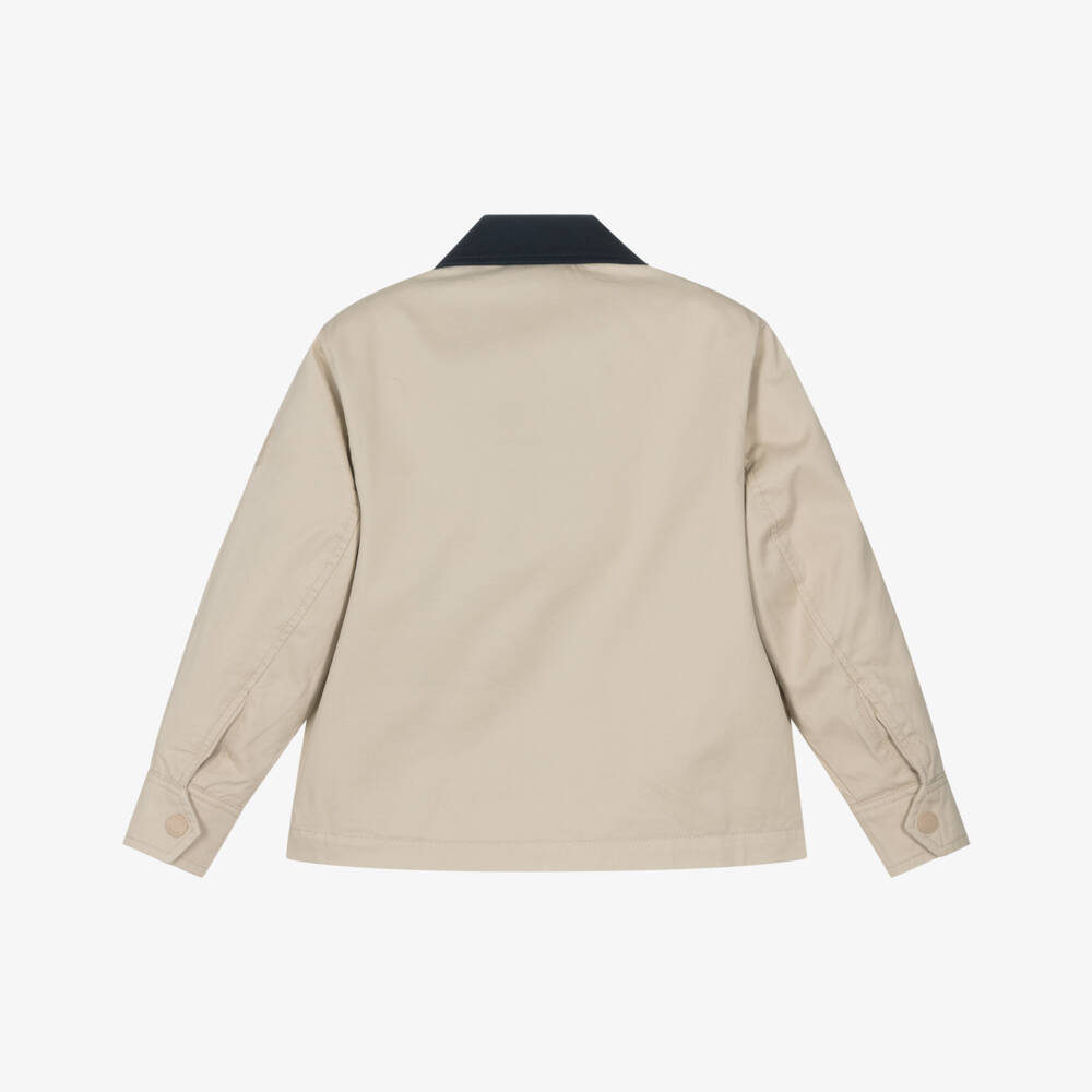 Tommy Hilfiger-Boys Beige Cotton Twill Jacket with Contrast Collar | Childrensalon