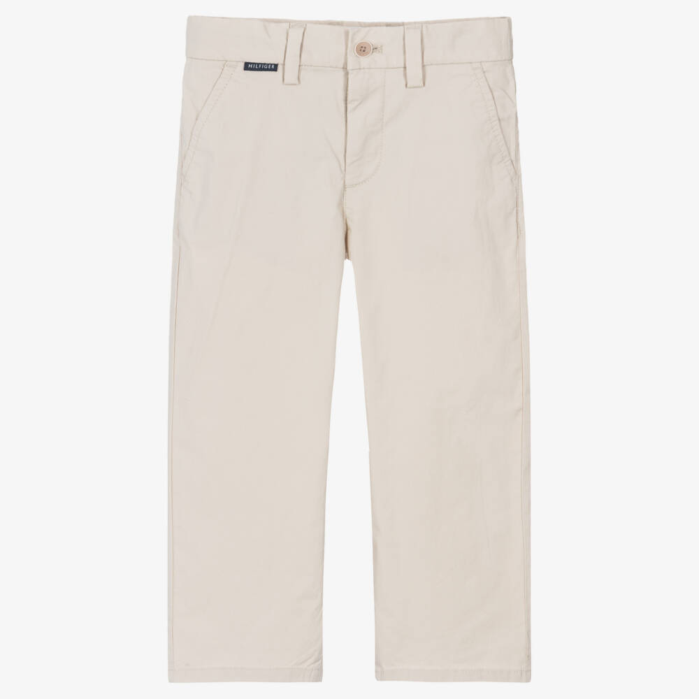 Tommy Hilfiger-Boys Beige Cotton Wide Leg Chinos | Childrensalon