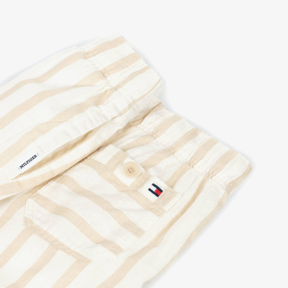 Tommy Hilfiger-Boys Beige & Cream Striped Drawstring Shorts | Childrensalon