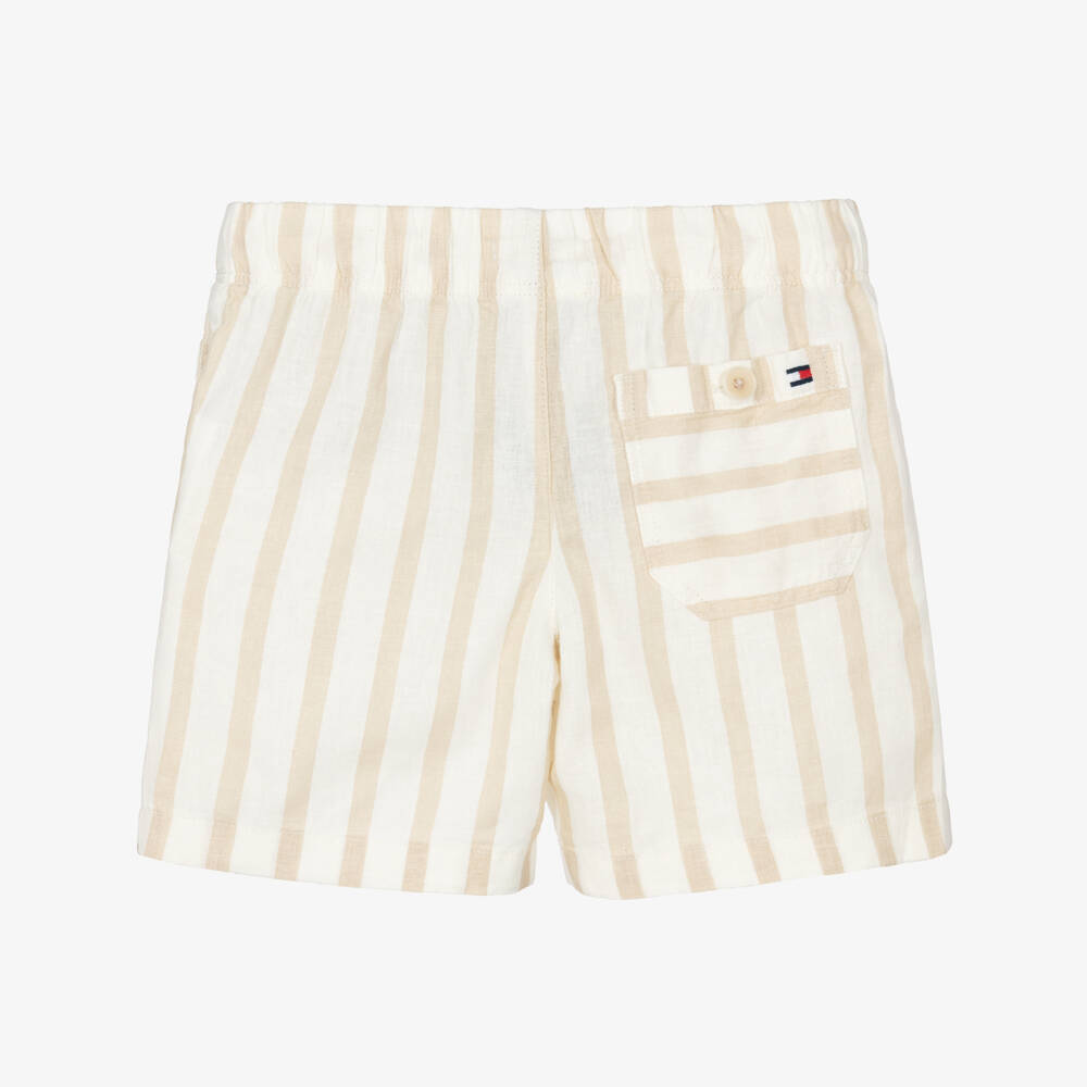 Tommy Hilfiger-Boys Beige & Cream Striped Shorts | Childrensalon