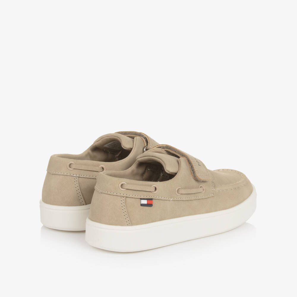 Tommy Hilfiger-Boys Beige Faux Nubuck Leather Boat Shoes | Childrensalon