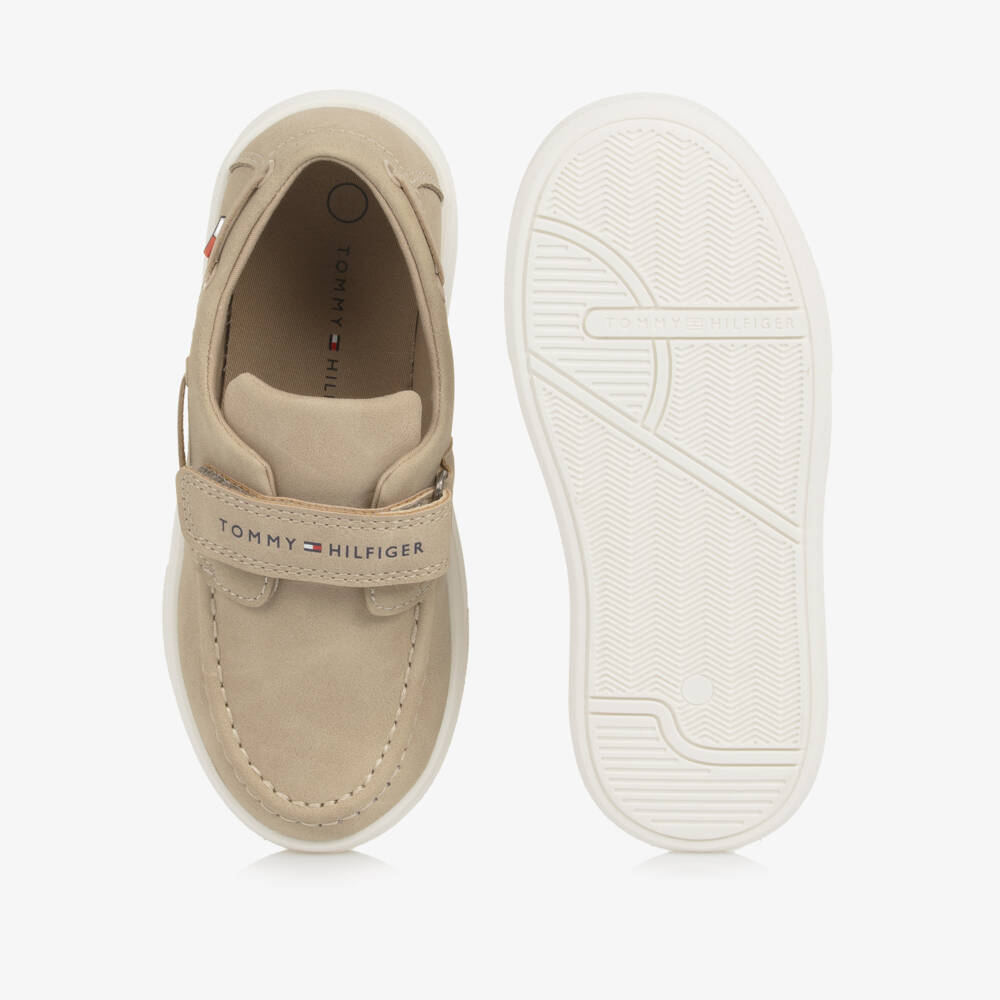 Tommy Hilfiger-Boys Beige Faux Nubuck Leather Boat Shoes | Childrensalon