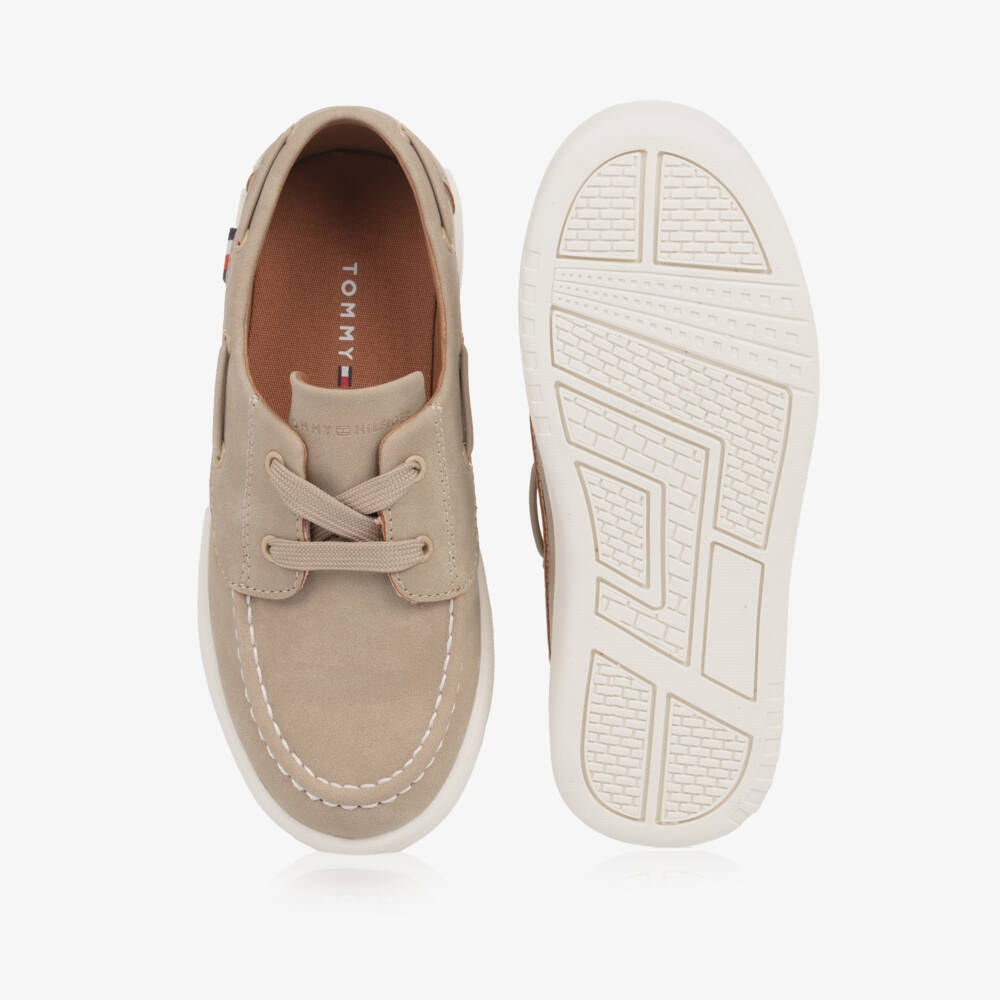 Tommy Hilfiger-Boys Beige Faux Suede Deck Shoes | Childrensalon