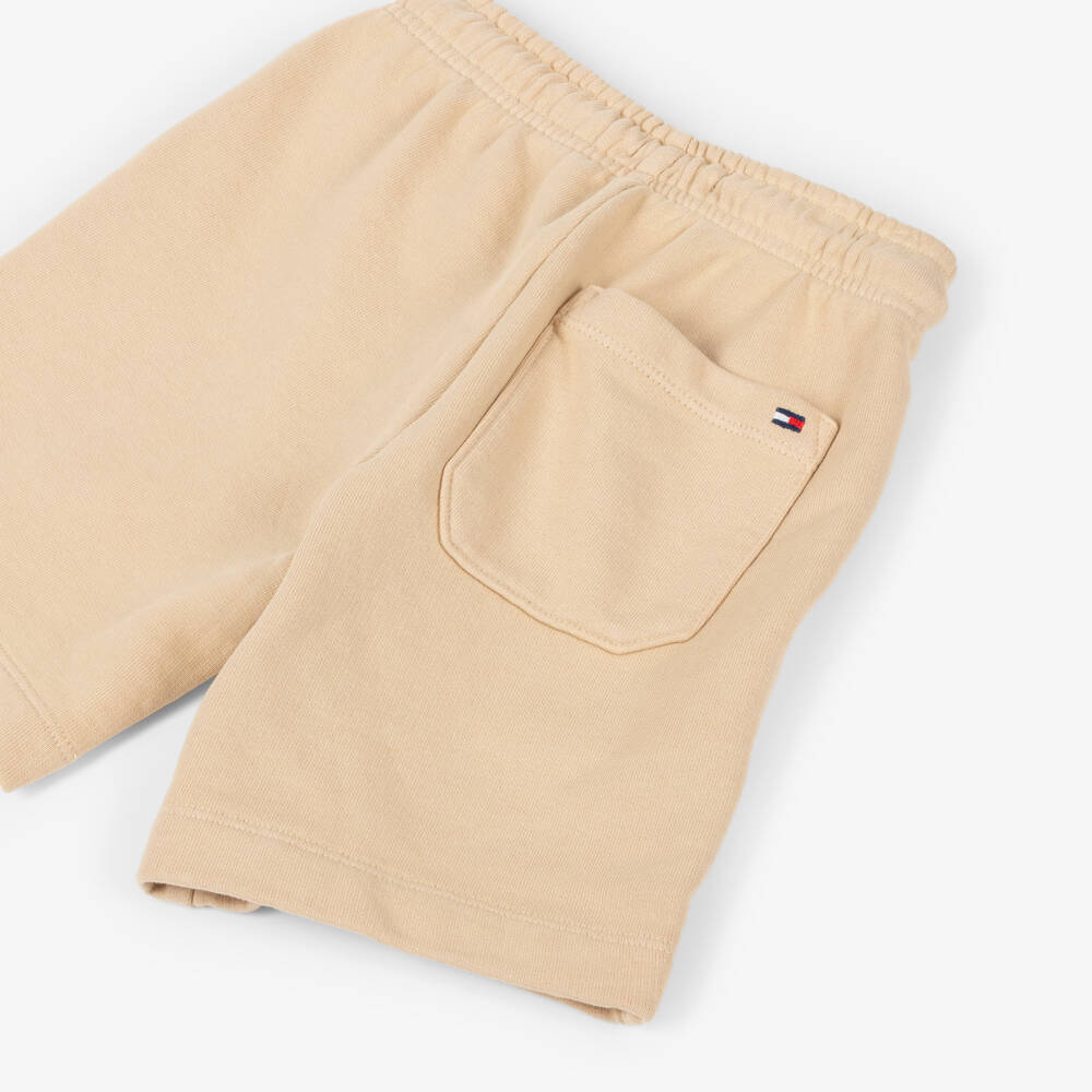 Tommy Hilfiger-Boys Beige Jersey Shorts with Tonal Flag Embroidery | Childrensalon