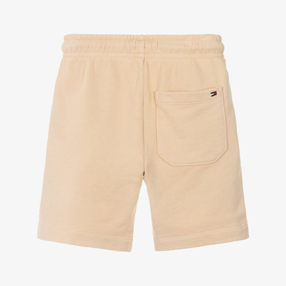 Tommy Hilfiger-Boys Beige Jersey Shorts with Tonal Flag Embroidery | Childrensalon