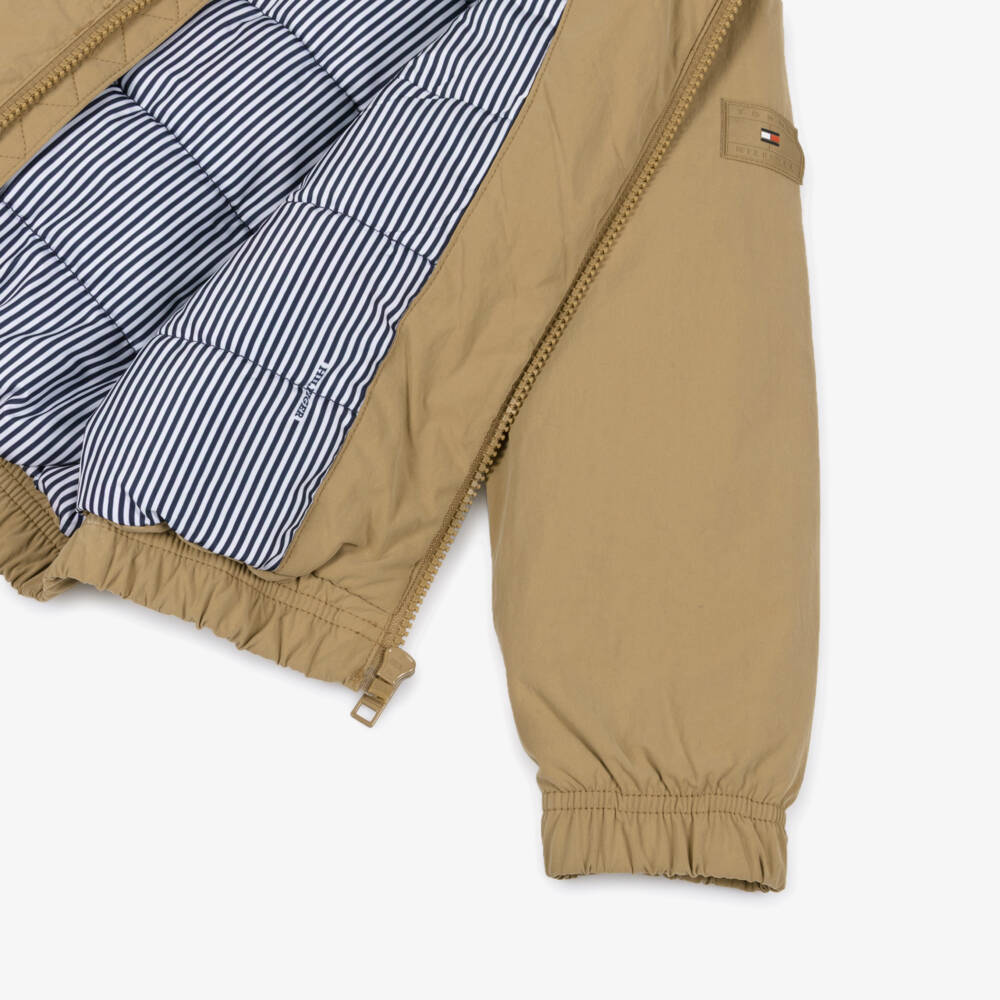 Tommy Hilfiger-Boys Beige Padded Hooded Zip-Up Jacket | Childrensalon