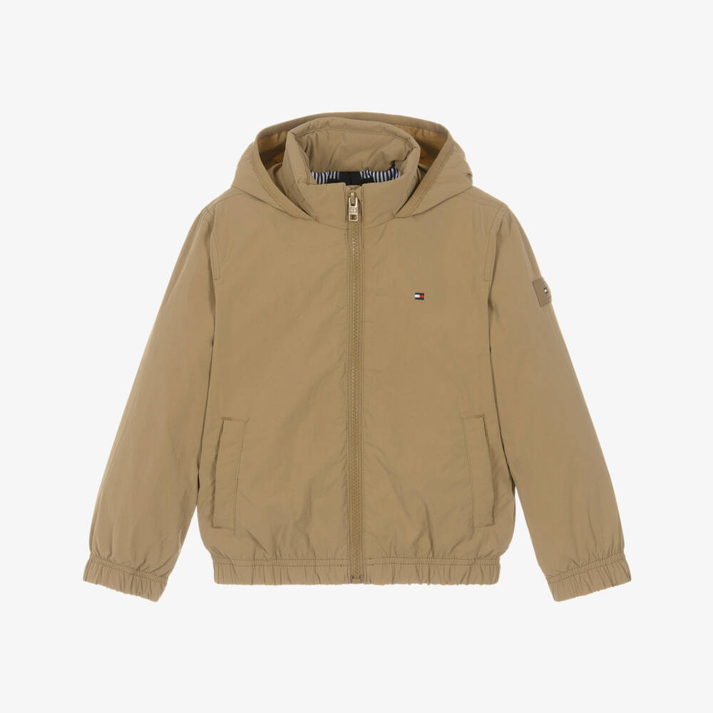 Tommy Hilfiger-Boys Beige Padded Hooded Zip-Up Jacket | Childrensalon