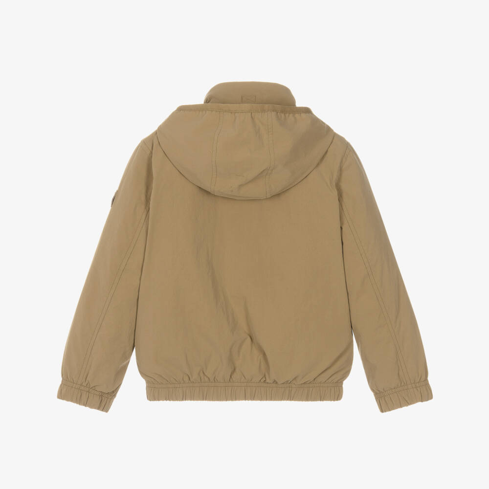 Tommy Hilfiger-Boys Beige Padded Hooded Zip-Up Jacket | Childrensalon