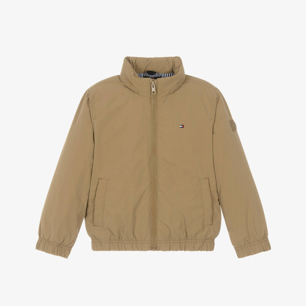 Tommy Hilfiger-Boys Beige Padded Hooded Zip-Up Jacket | Childrensalon