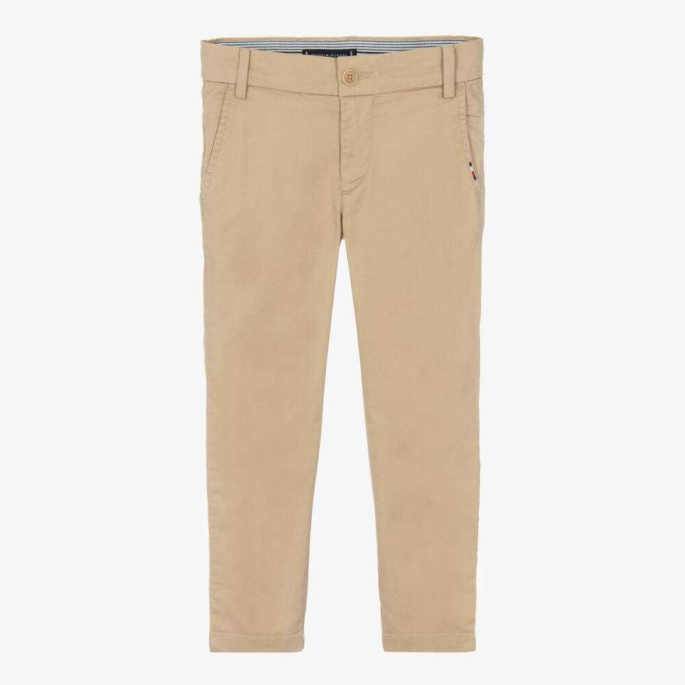 Tommy Hilfiger-Boys Beige Slim Fit Cotton Chinos | Childrensalon