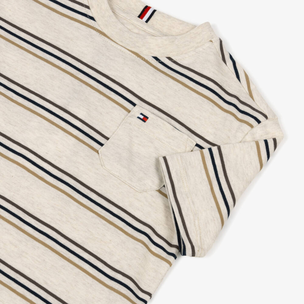 Tommy Hilfiger-Футболка бежевая из хлопка в полоску для мальчиков | Childrensalon