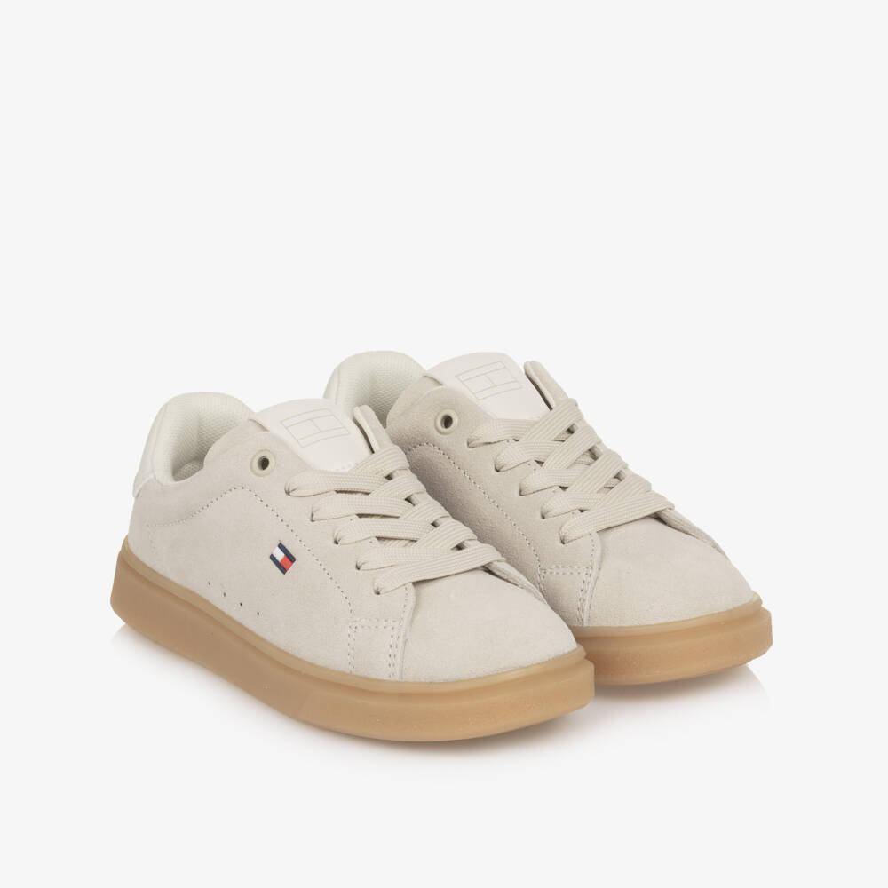 Tommy Hilfiger-Boys Beige Suede Leather Lace-Up Trainers | Childrensalon