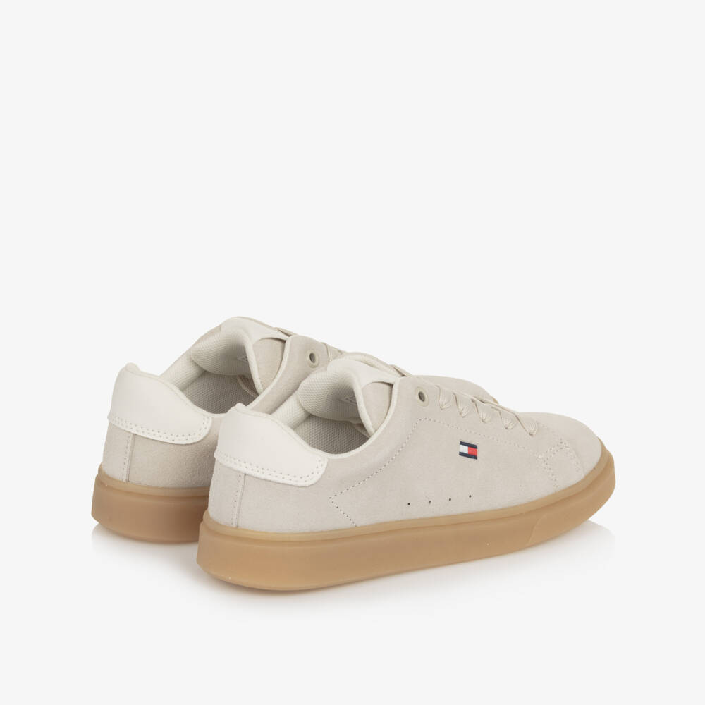 Tommy Hilfiger-Boys Beige Suede Leather Lace-Up Trainers | Childrensalon