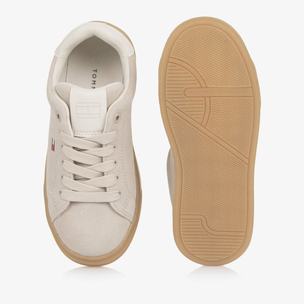 Tommy Hilfiger-Boys Beige Suede Leather Lace-Up Trainers | Childrensalon