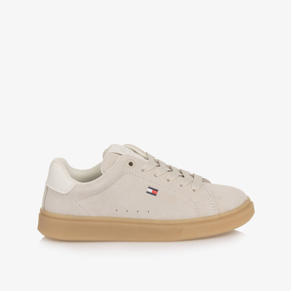 Tommy Hilfiger-Boys Beige Suede Leather Lace-Up Trainers | Childrensalon