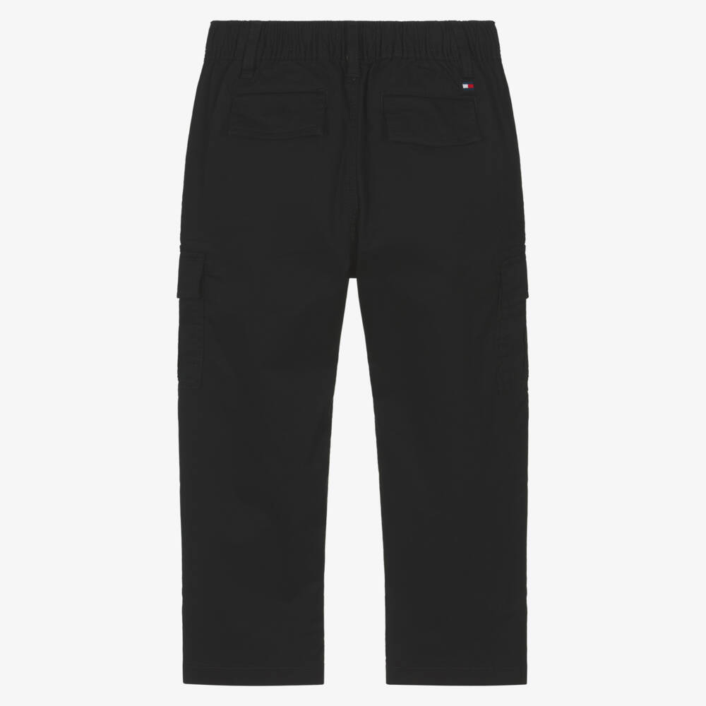 Tommy Hilfiger-Boys Black Cotton Twill Cargo Trousers | Childrensalon