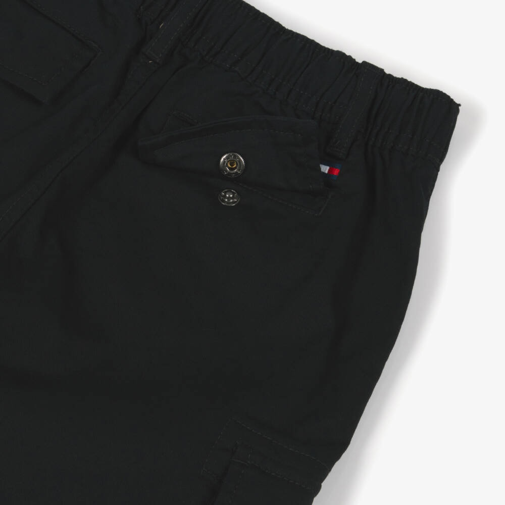 Tommy Hilfiger-Boys Black Cotton Twill Cargo Trousers | Childrensalon