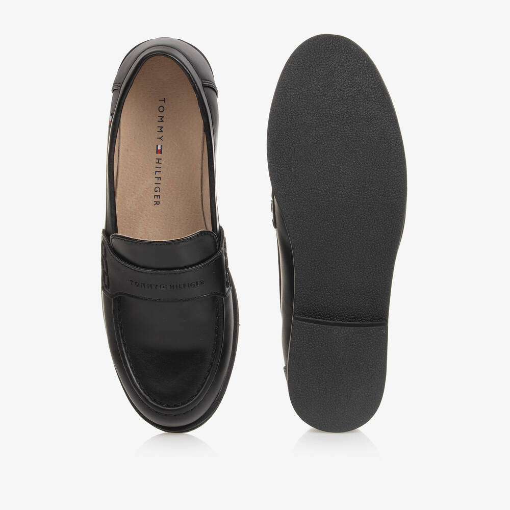 Tommy Hilfiger-Boys Black Faux Leather Loafers | Childrensalon