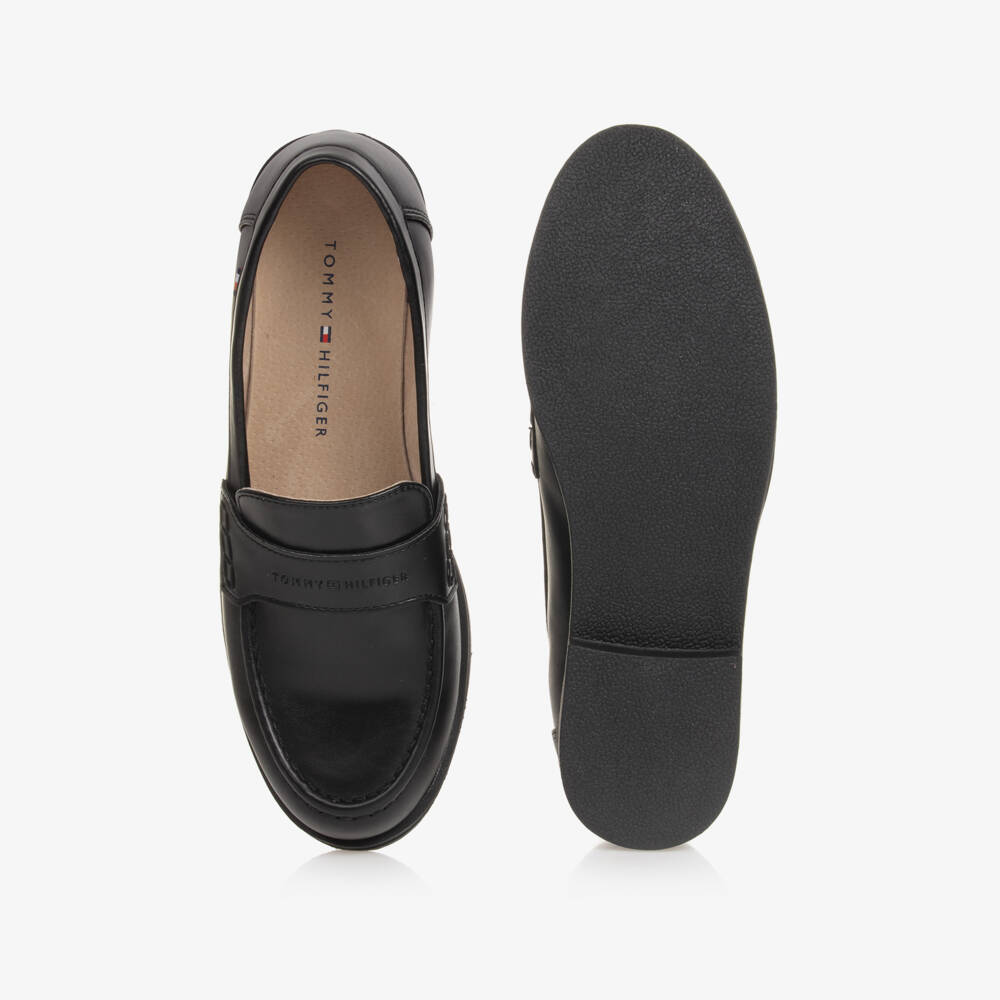Tommy Hilfiger-Boys Black Faux Leather Loafers | Childrensalon