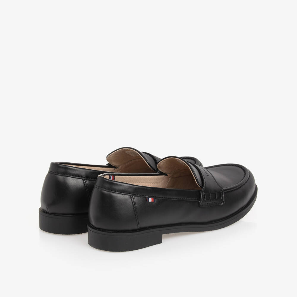 Tommy Hilfiger-Boys Black Faux Leather Loafers | Childrensalon