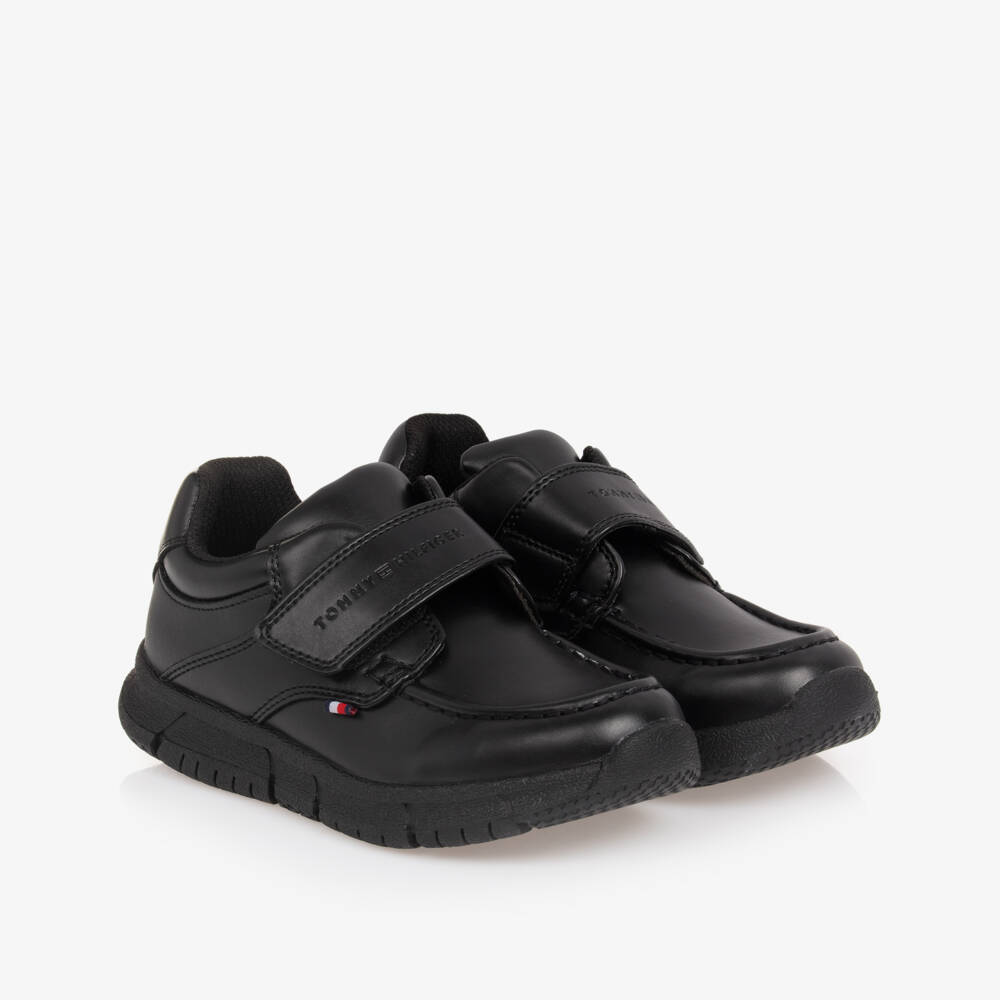 Tommy Hilfiger-Boys Black Faux Leather Velcro Shoes | Childrensalon