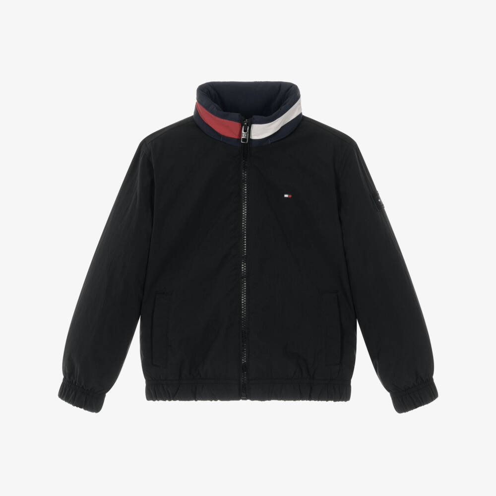 Tommy Hilfiger-Boys Black Padded Jacket with Flag Collar | Childrensalon