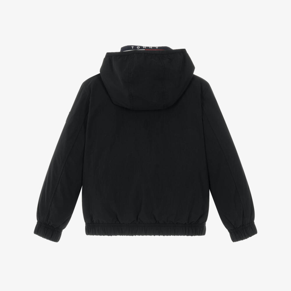 Tommy Hilfiger-Boys Black Padded Jacket with Flag Collar | Childrensalon