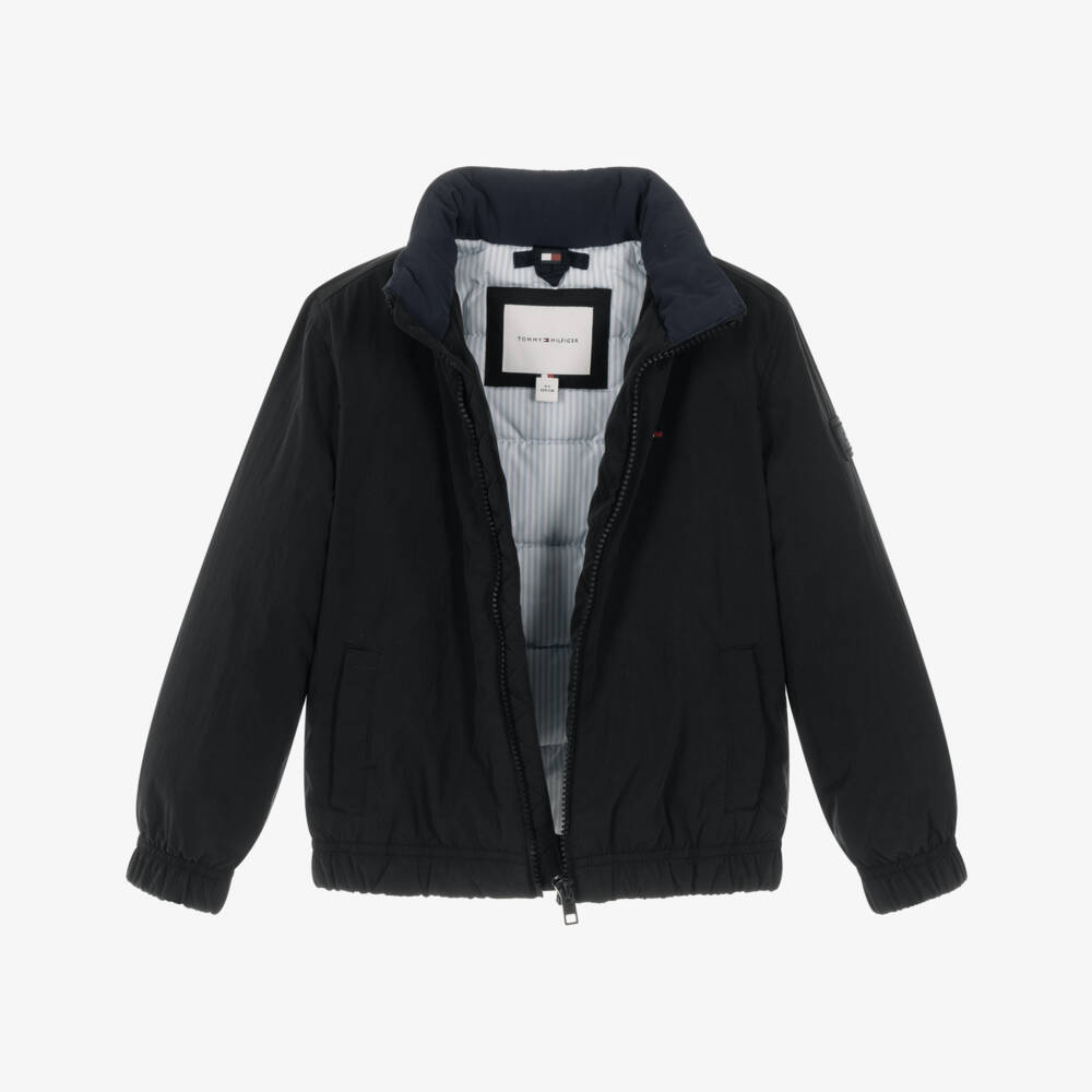 Tommy Hilfiger-Boys Black Padded Jacket with Flag Collar | Childrensalon