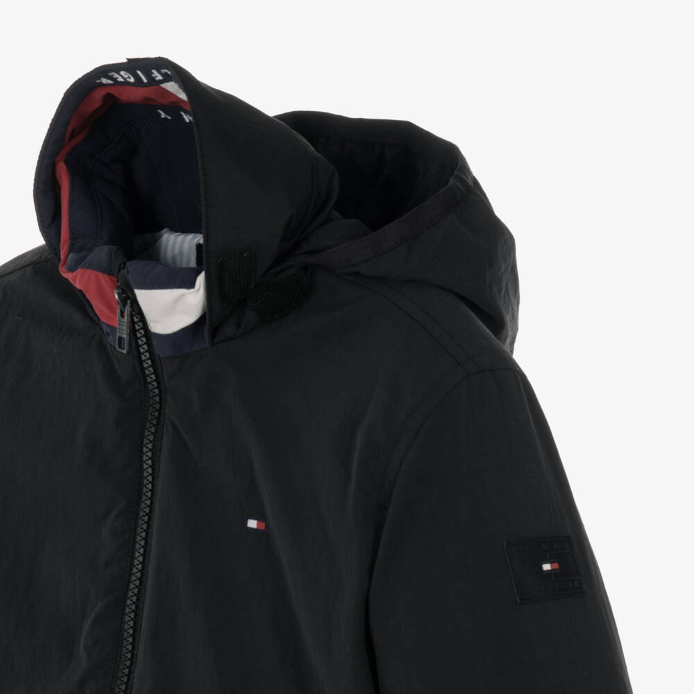 Tommy Hilfiger-Boys Black Padded Jacket with Flag Collar | Childrensalon