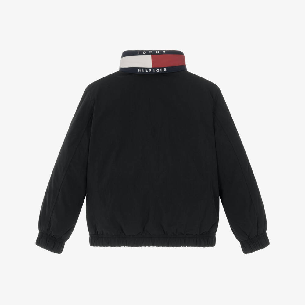Tommy Hilfiger-Boys Black Padded Jacket with Flag Collar | Childrensalon