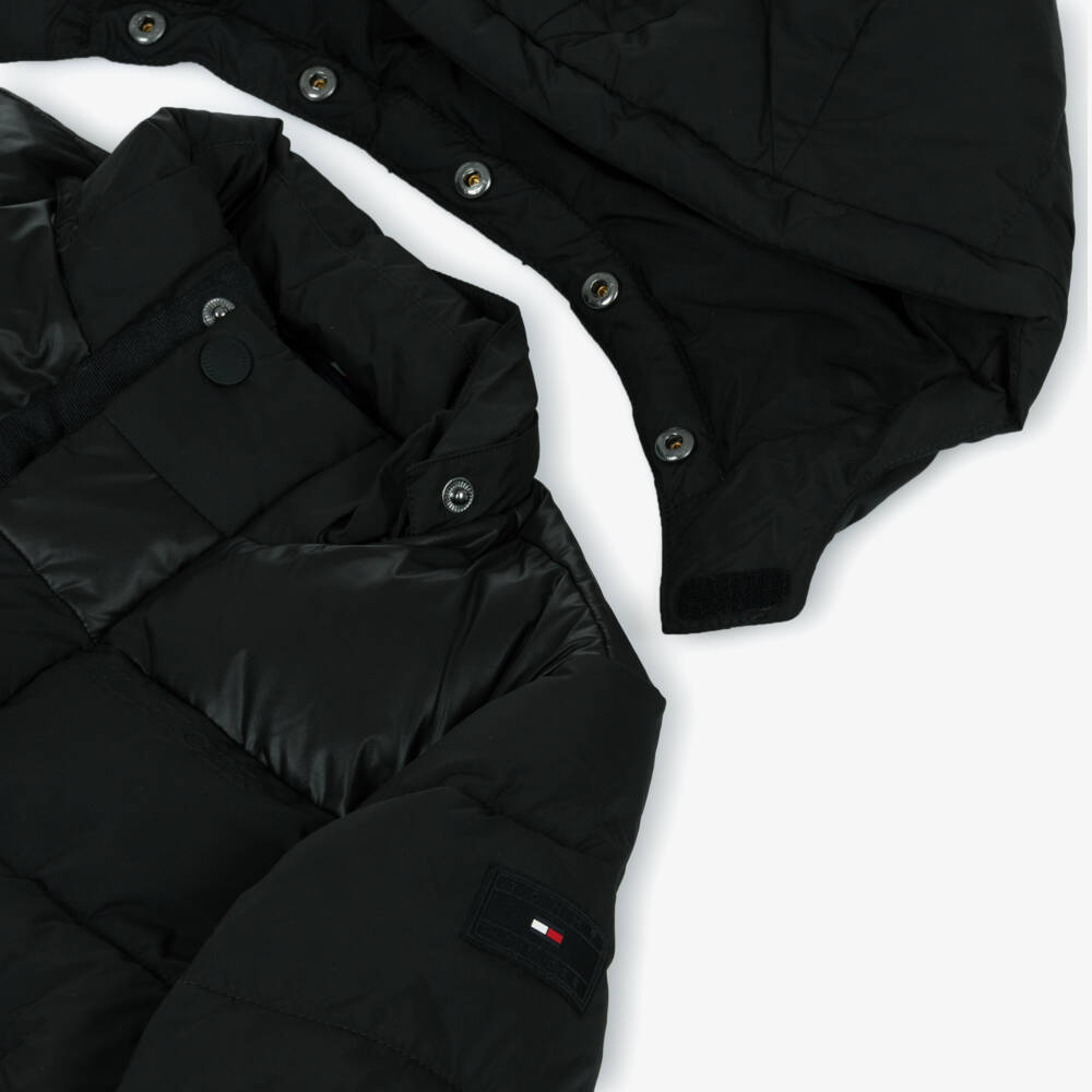 Tommy Hilfiger-Boys Black Puffer Jacket with Removable Hood | Childrensalon